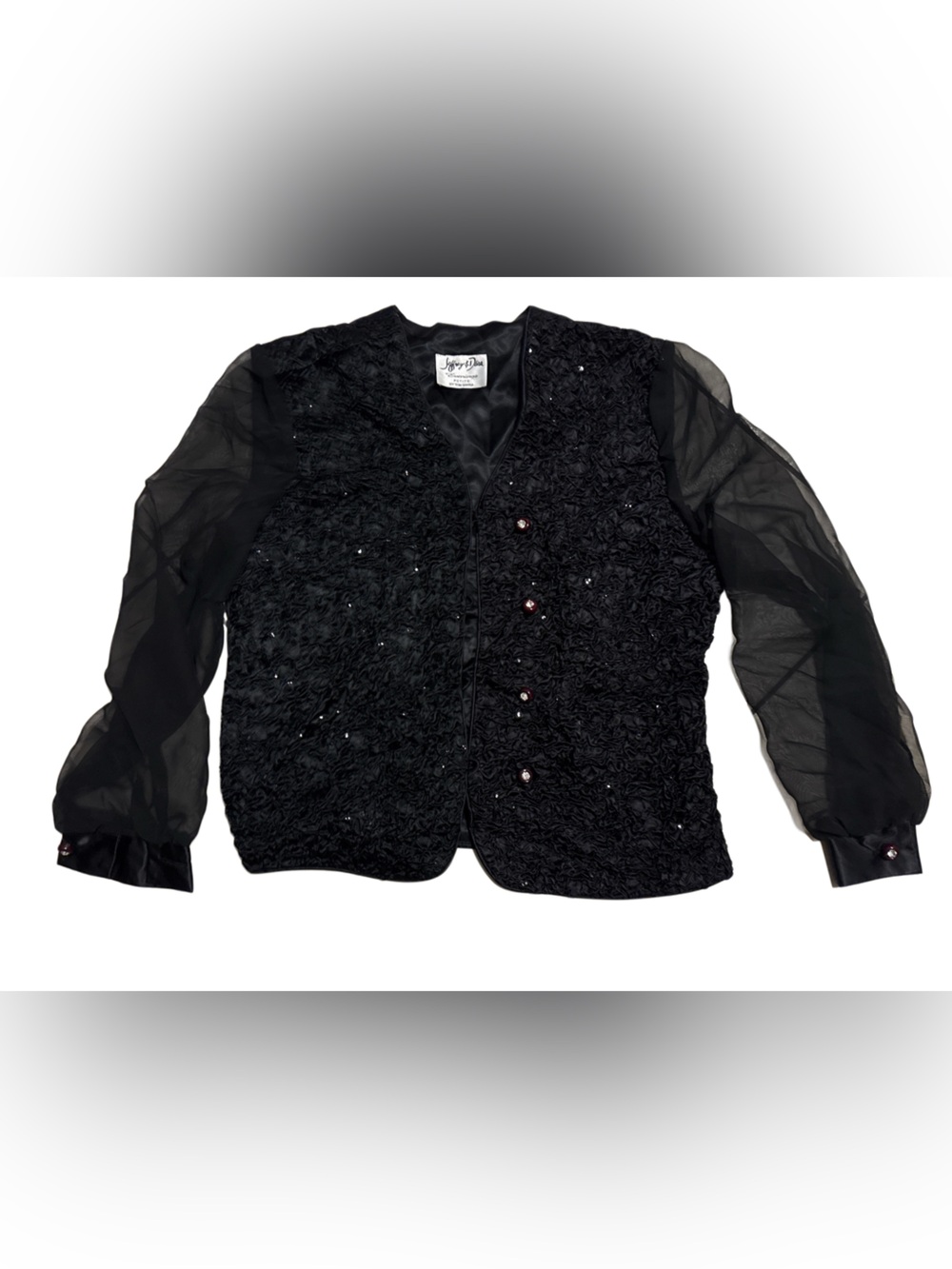 Vintage Jeffrey and Dara Black Embellished Sheer-Sleeve Blazer